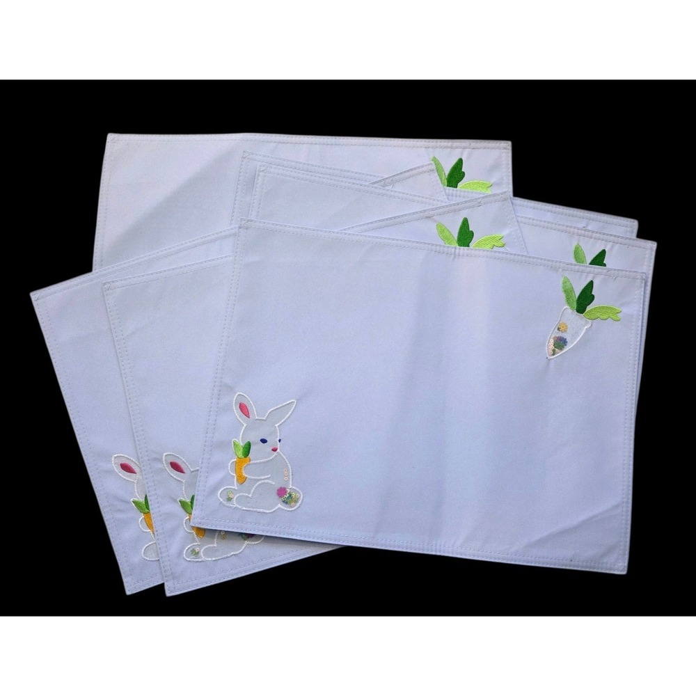 Bardwil Linens Placemats Spring Easter Bunny Lavender Pastel Sequins‎ Set of 6